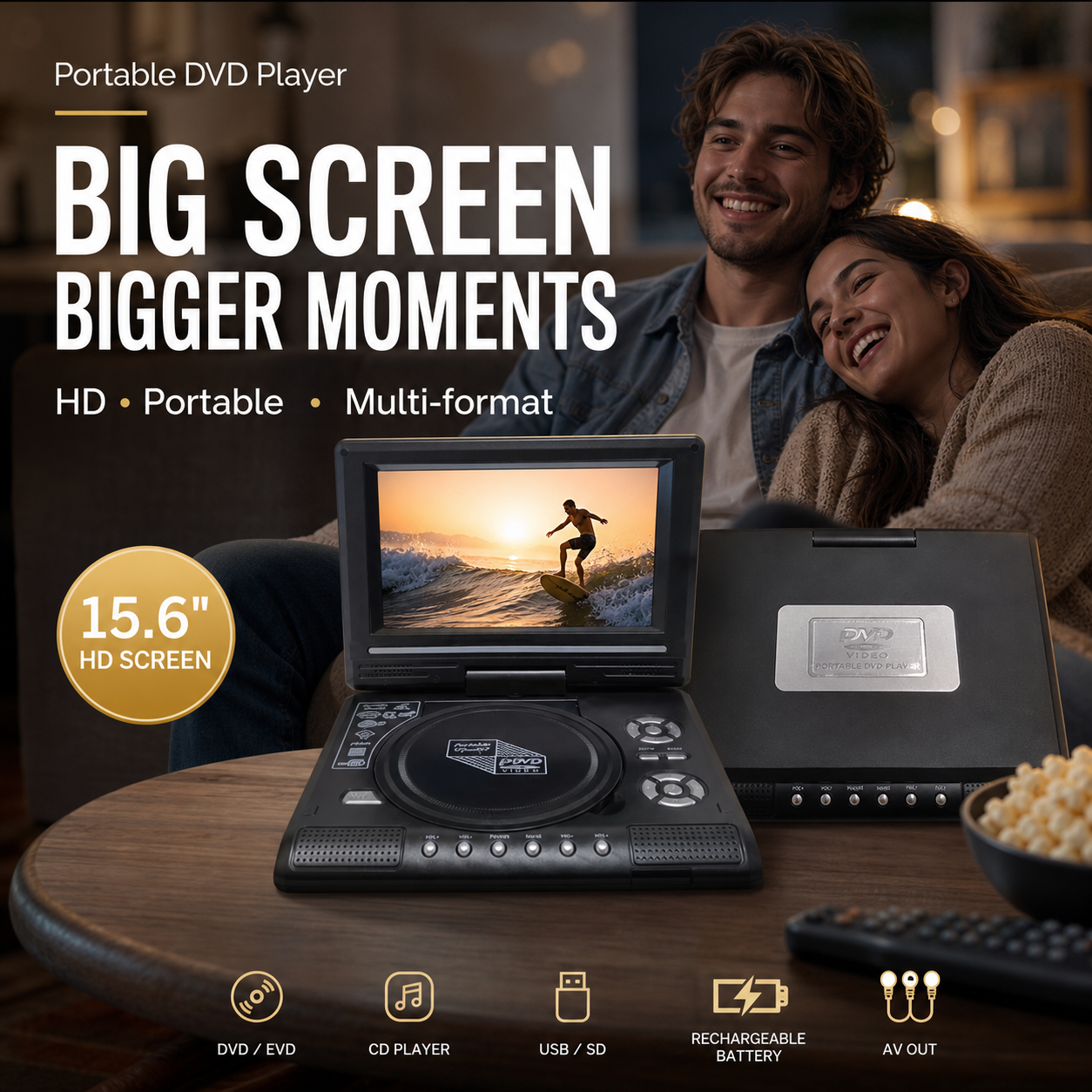 📺 Lecteur DVD/EVD portable HD 7,8" – Grand écran, rechargeable et compatible DVD/CD/USB/SD – Idéal pour la maison et les voyages 🔥 50 % de réduction