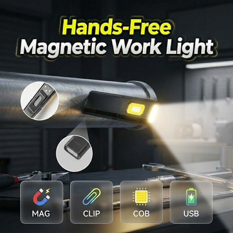 Lampe de Travail Magnétique Mains Libres – Clip Polyvalent, Double Mode, Ultra-Légère