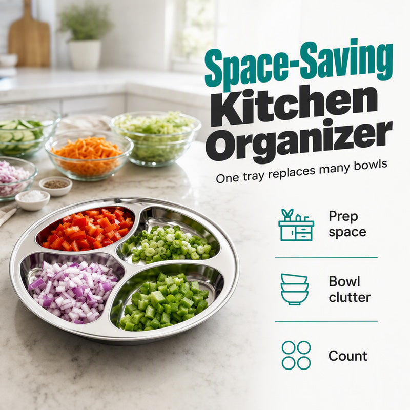 Plat de préparation 4 compartiments – Organisation de cuisine