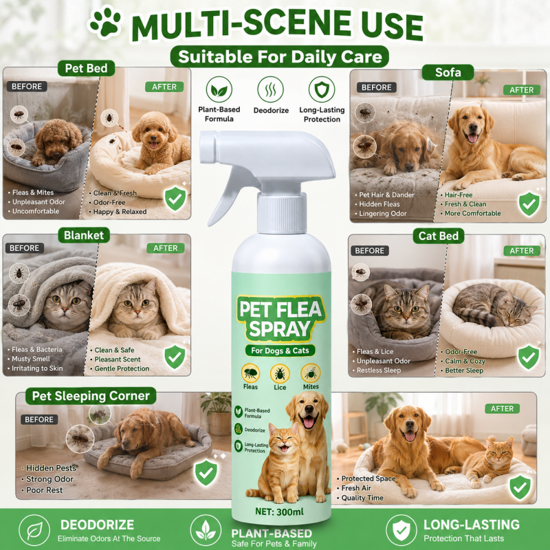 Spray anti-puces pour animaux de compagnie à base de plantes