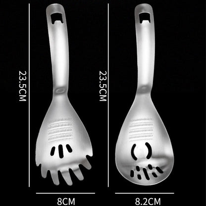 🥄 50% DE RÉDUCTION! 🍳 Cuillère de Cuisine Multifonction 5-en-1 – Inox 304/430, filtre, broie & ouvre-bouteille – 23,5 cm – L'outil idéal pour votre cuisine ✨