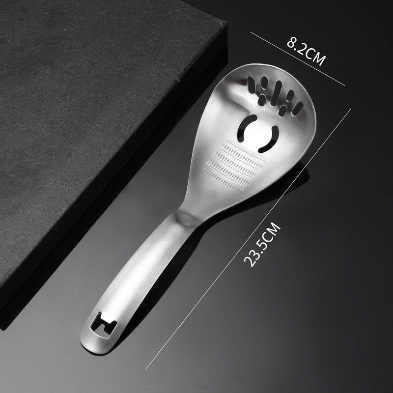 🥄 50% DE RÉDUCTION! 🍳 Cuillère de Cuisine Multifonction 5-en-1 – Inox 304/430, filtre, broie & ouvre-bouteille – 23,5 cm – L'outil idéal pour votre cuisine ✨