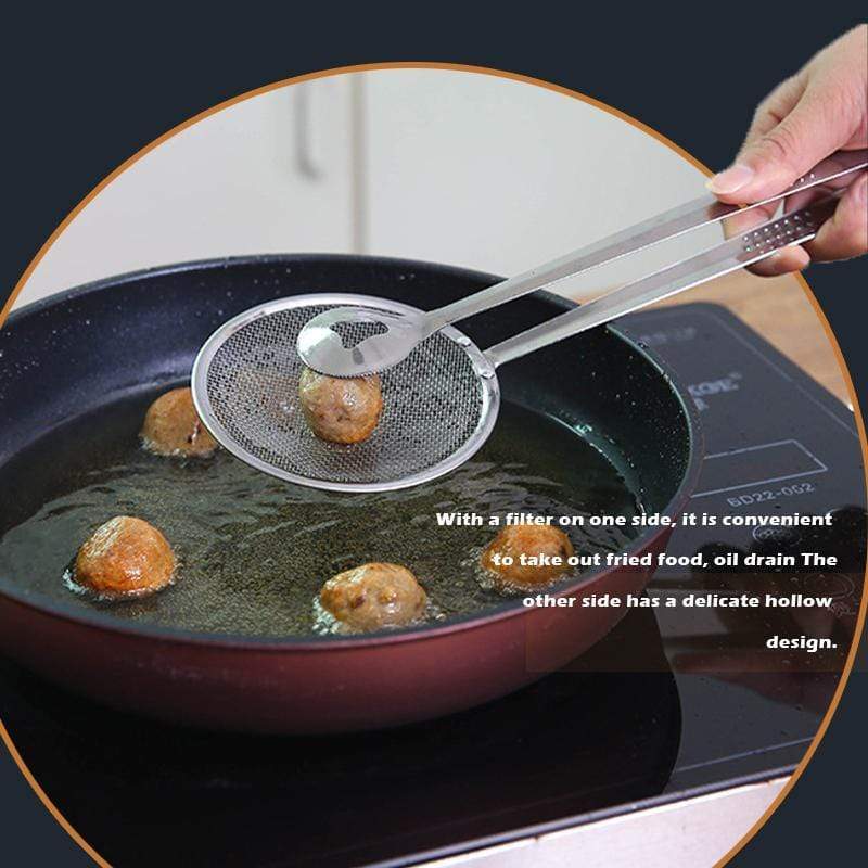 🍳 50 % de réduction ! Pince de cuisine 2 en 1 : cuillère et passoire tout-en-un. En acier inoxydable, idéale pour frire, égoutter et servir. 💪