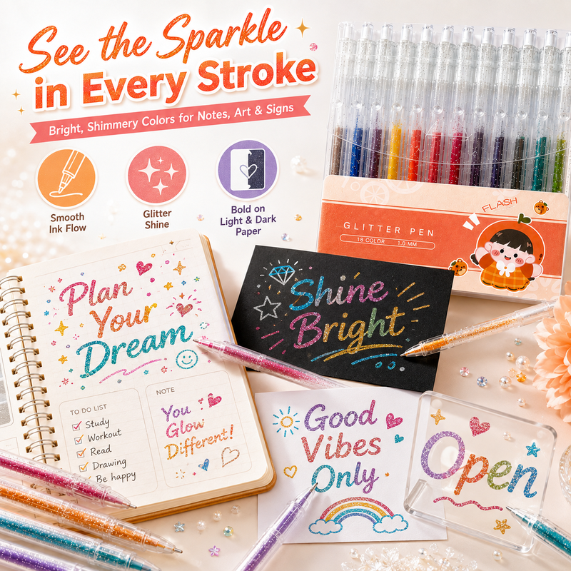 Coffret de stylos gel pailletés rétractables pour le journal intime et le dessi