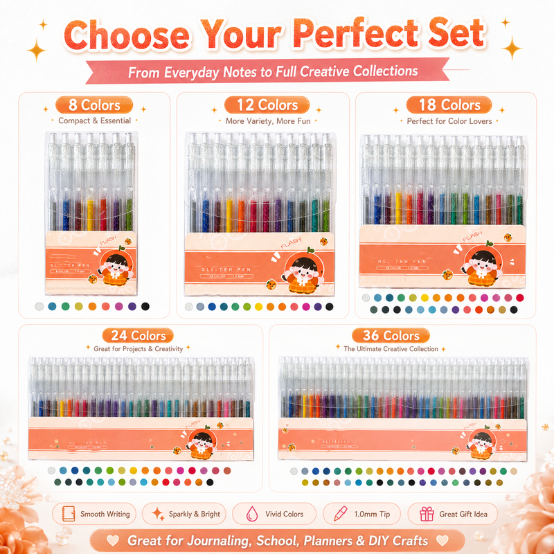 Coffret de stylos gel pailletés rétractables pour le journal intime et le dessi