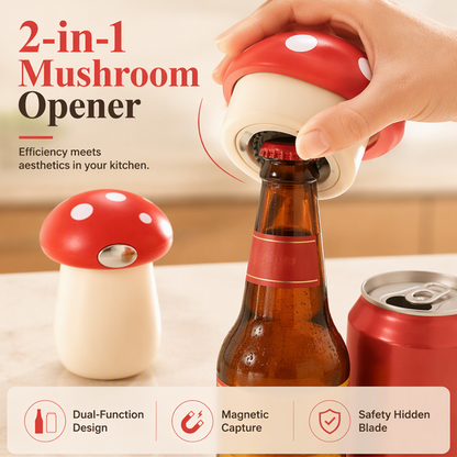 Ouvre-bouteille magnétique 2‑en‑1 en forme de champignon