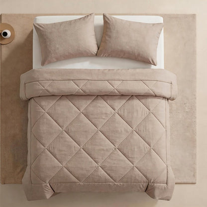 🛏️🧵 Parure de couette matelassée 3 pièces – Microfibre brossée, respirante et adaptée à toute saison