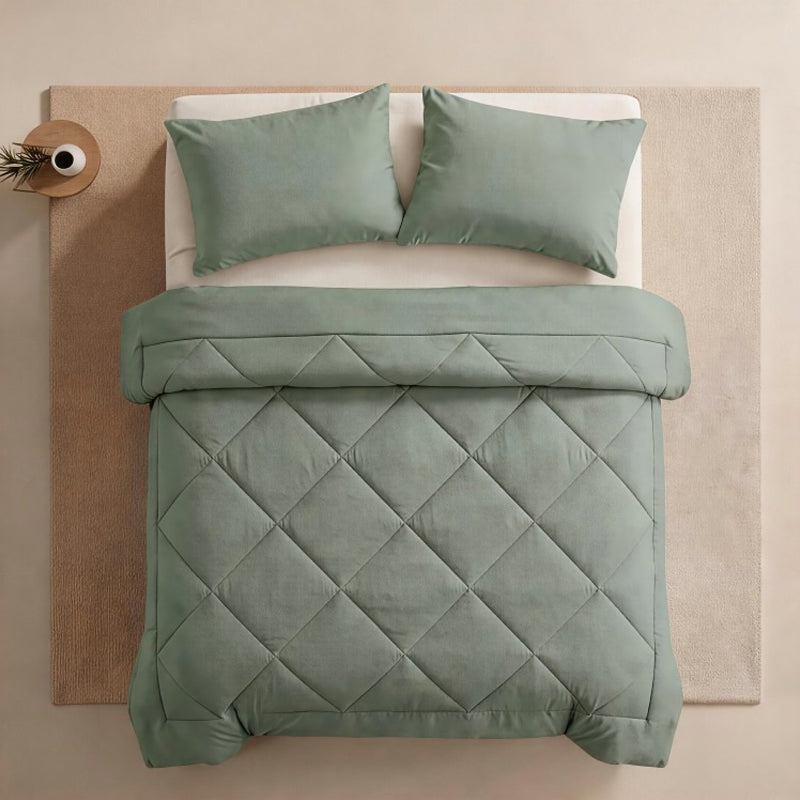 🛏️🧵 Parure de couette matelassée 3 pièces – Microfibre brossée, respirante et adaptée à toute saison