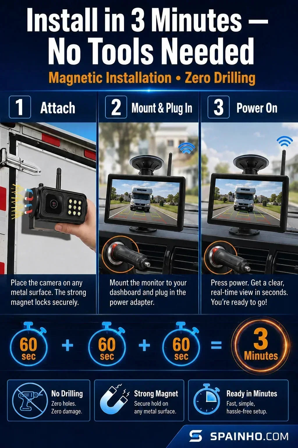 🔥‑50% PROMO FLASH🚗 Système caméra de recul sans fil HD 1080p, vision nocturne, installation facile, sécurité pour vos manœuvres automobiles 📸✨