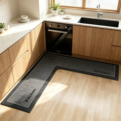 🎉50% DE RÉDUCTION ! 🧉💧 Tapis de Sol de Cuisine Antidérapant Séchage Rapide en L — Absorbe Eau & Huile, Ne Glisse Pas, Confort Optimal pendant la Cuisine. 🏠