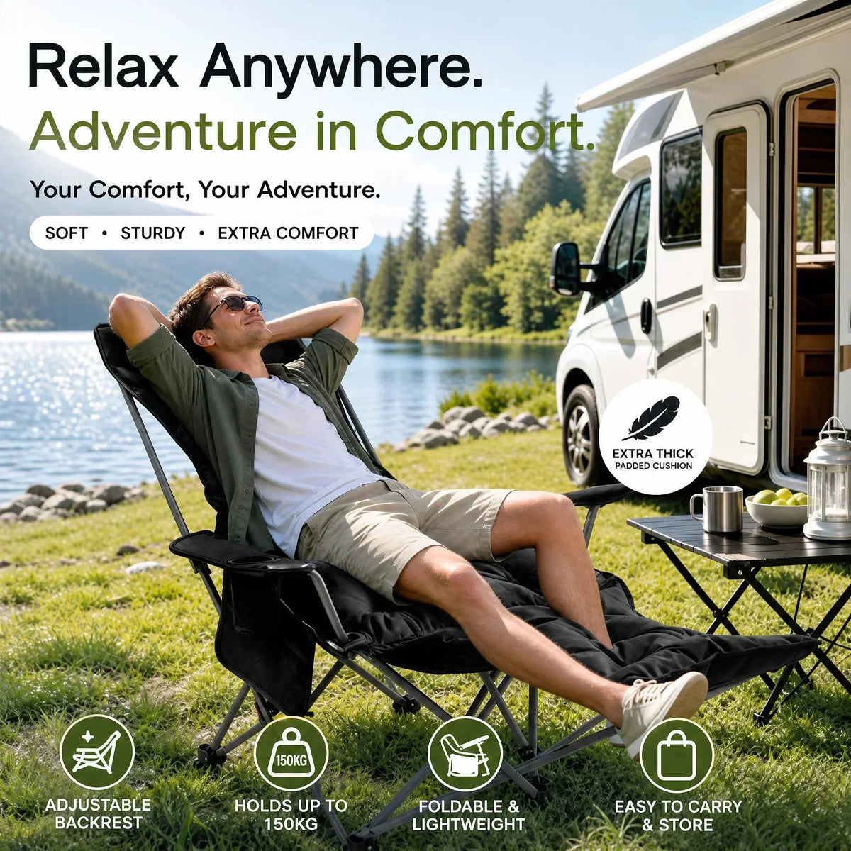 🏕️ 50 % DE RÉDUCTION MAINTENANT ! Chaise longue pliante pour extérieur en structure légère – Détente et transport 2 en 1, pour plage, camping, festival et jardin
