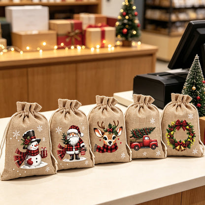 🎅🎁 -62% ! 🎄Sacs Cadeaux de Noël à Cordon – Imprimés Festifs & Tissu Durable pour Emballage Chic et Réutilisable.