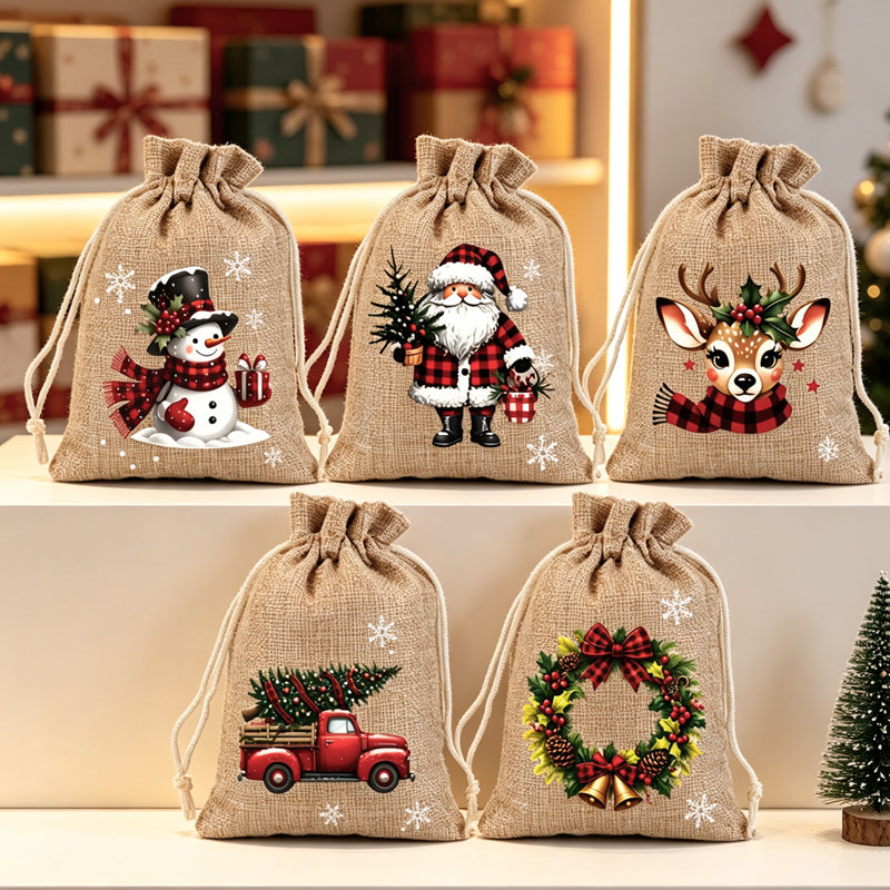 🎅🎁 -62% ! 🎄Sacs Cadeaux de Noël à Cordon – Imprimés Festifs & Tissu Durable pour Emballage Chic et Réutilisable.
