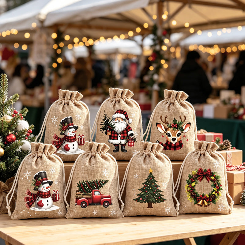 🎅🎁 -62% ! 🎄Sacs Cadeaux de Noël à Cordon – Imprimés Festifs & Tissu Durable pour Emballage Chic et Réutilisable.