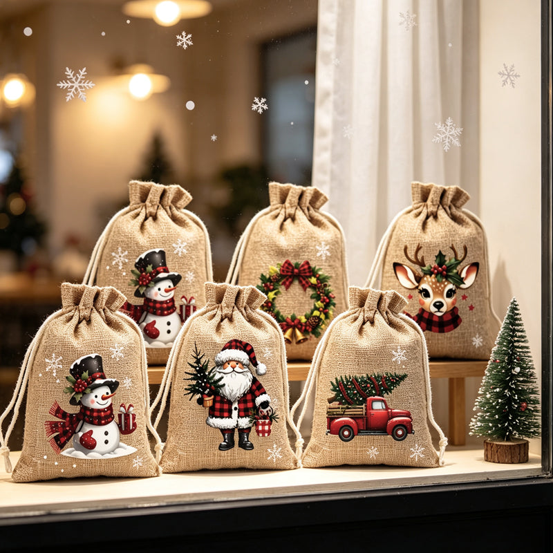 🎅🎁 -62% ! 🎄Sacs Cadeaux de Noël à Cordon – Imprimés Festifs & Tissu Durable pour Emballage Chic et Réutilisable.