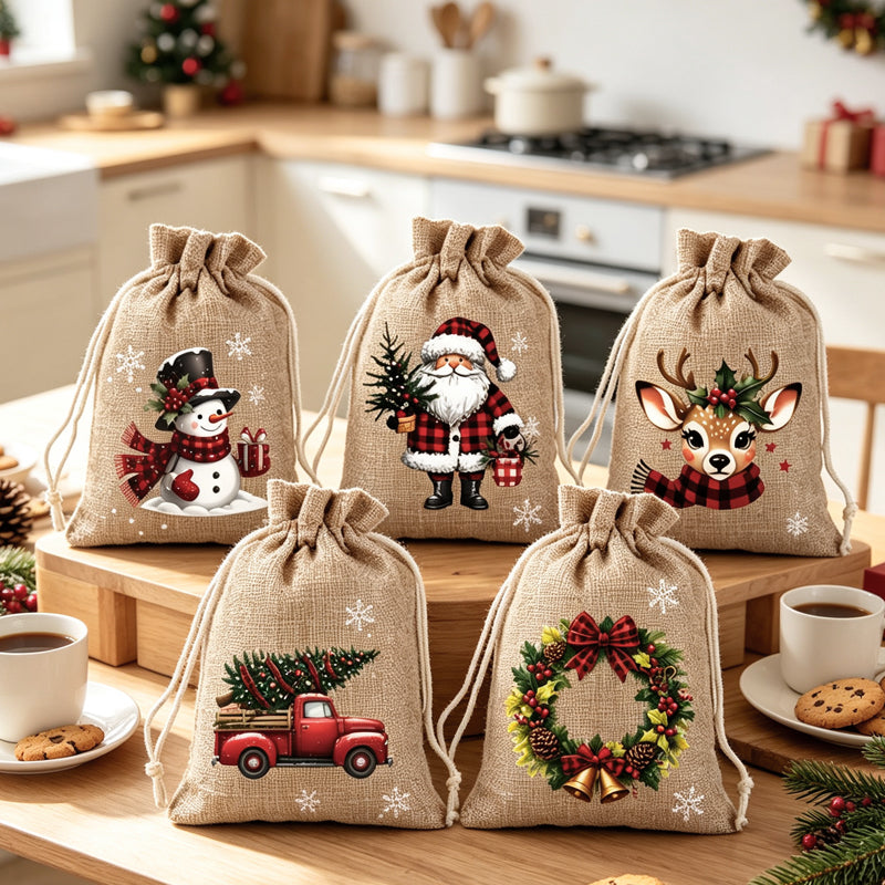 🎅🎁 -62% ! 🎄Sacs Cadeaux de Noël à Cordon – Imprimés Festifs & Tissu Durable pour Emballage Chic et Réutilisable.