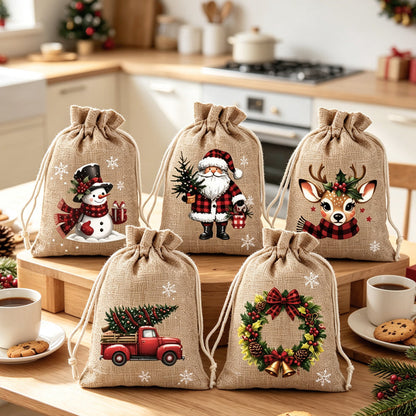 🎅🎁 -62% ! 🎄Sacs Cadeaux de Noël à Cordon – Imprimés Festifs & Tissu Durable pour Emballage Chic et Réutilisable.