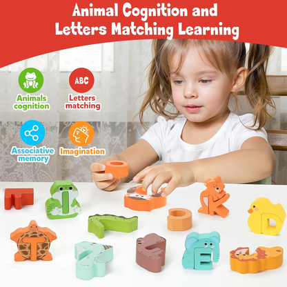 🧩🌳 Jouet d’association lettres et animaux en bois – Bords lisses, pièces faciles à saisir, apprendre l’alphabet en s’amusant dès le plus jeune âge 🎨👶