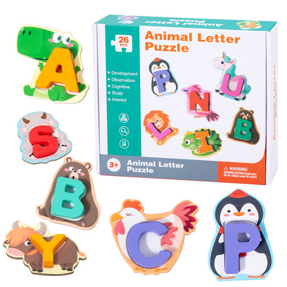 🧩🌳 Jouet d’association lettres et animaux en bois – Bords lisses, pièces faciles à saisir, apprendre l’alphabet en s’amusant dès le plus jeune âge 🎨👶