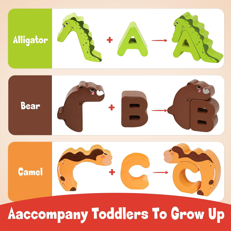 🧩🌳 Jouet d’association lettres et animaux en bois – Bords lisses, pièces faciles à saisir, apprendre l’alphabet en s’amusant dès le plus jeune âge 🎨👶