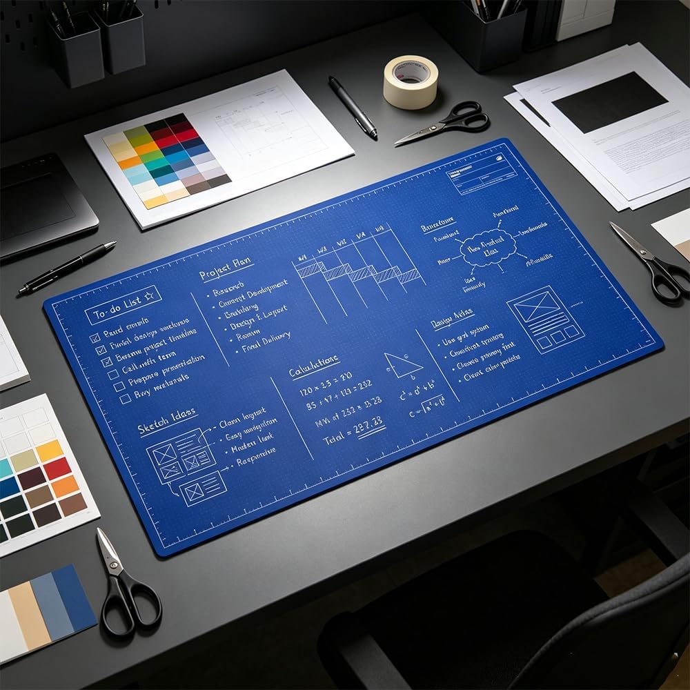 Grand Sous-Main de Bureau Réutilisable & Effaçable – Marqueur Inclus pour Prise de Notes