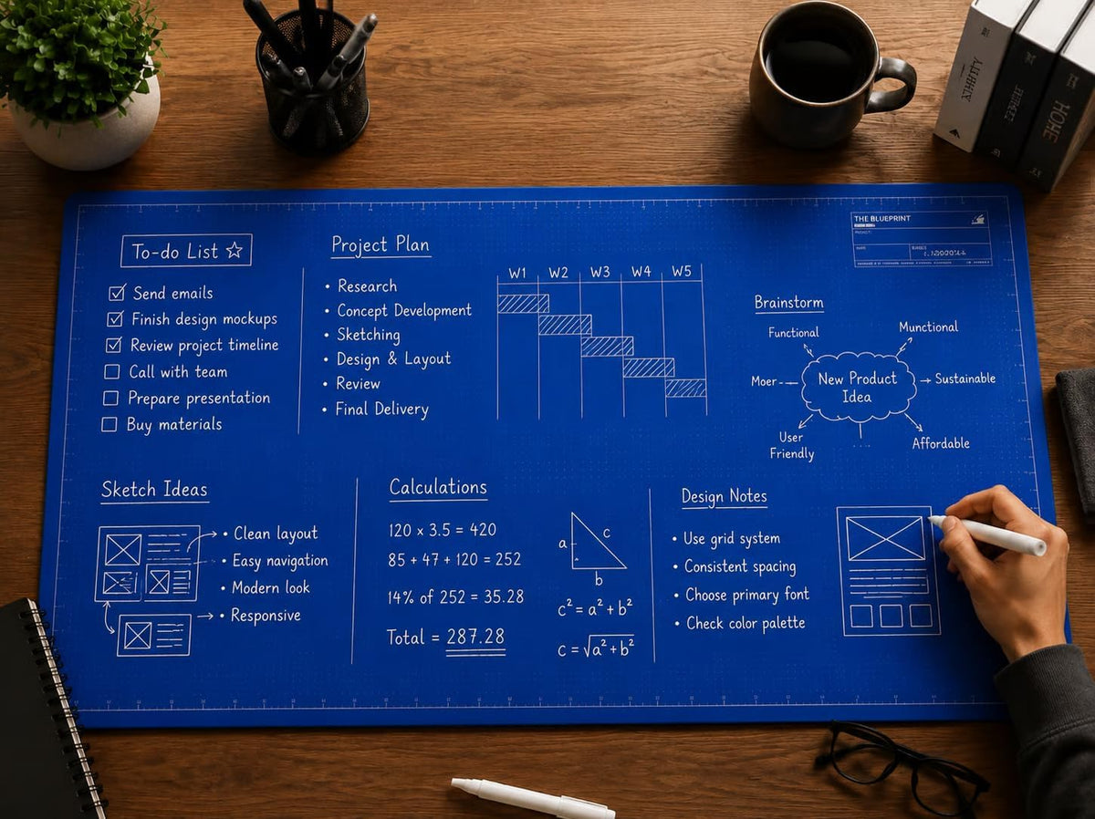 Grand Sous-Main de Bureau Réutilisable & Effaçable – Marqueur Inclus pour Prise de Notes