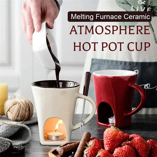 🍫🫕 Tasse à fondue au chocolat en céramique | Chauffe-plat à bougie – 200 ml ✨