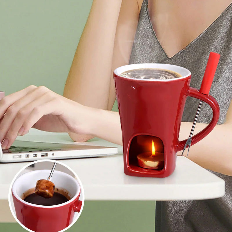 🍫🫕 Tasse à fondue au chocolat en céramique | Chauffe-plat à bougie – 200 ml ✨