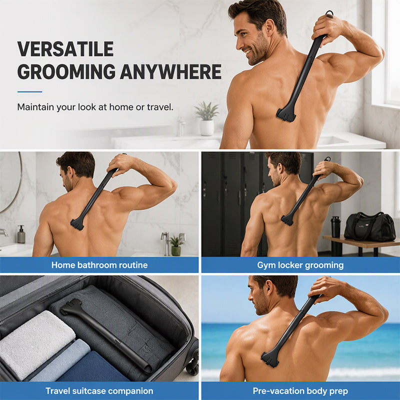 Rasoir manuel pliable pour le dos avec long manche