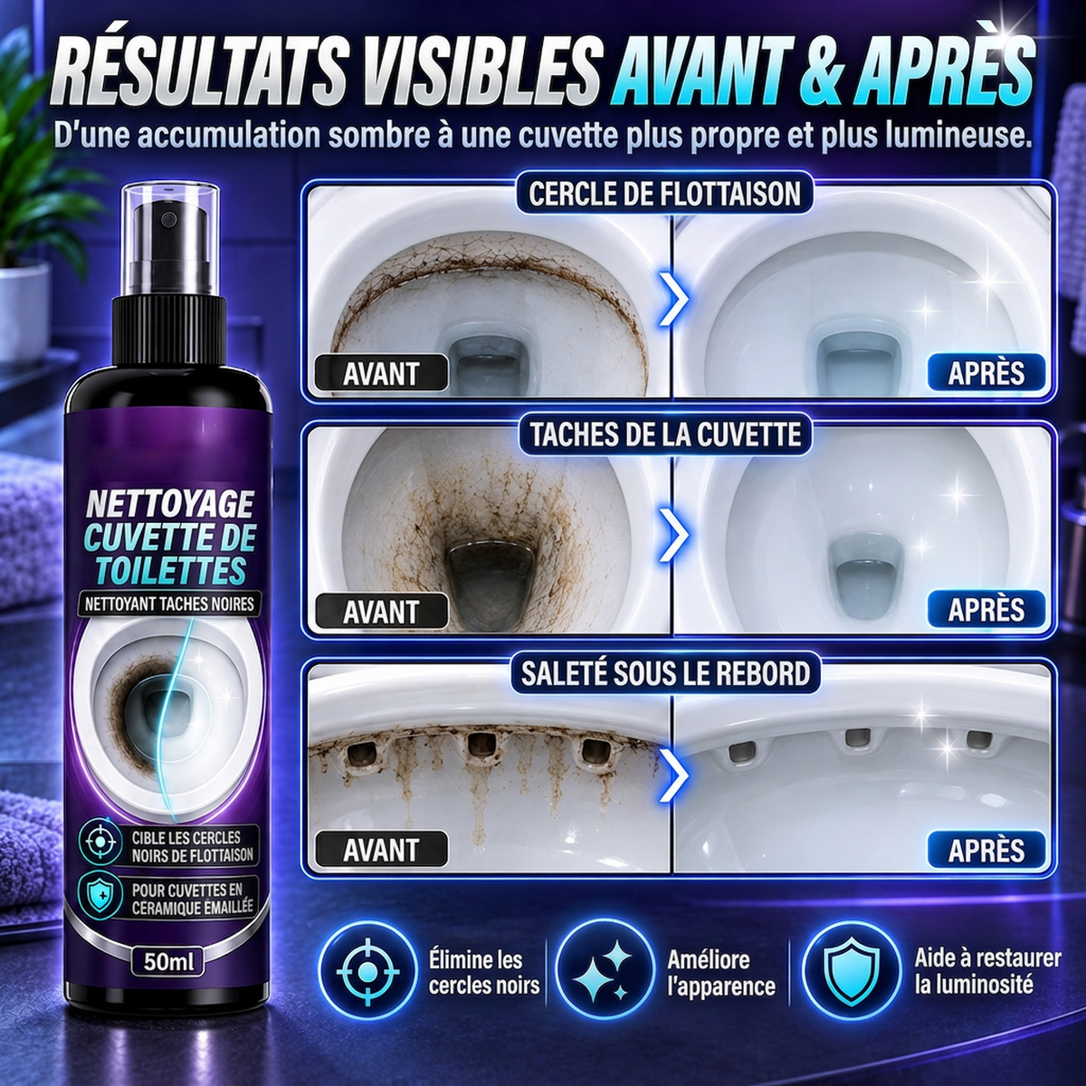 Spray nettoyant pour la ligne d'eau des cuvettes de toilettes