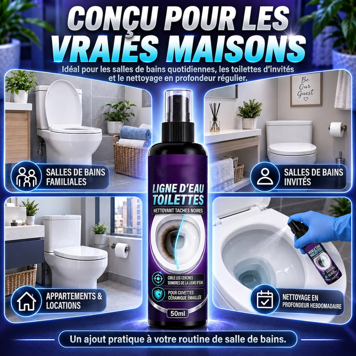 Spray nettoyant pour la ligne d'eau des cuvettes de toilettes