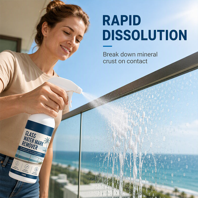 ⏰50 % DE RÉDUCTION – DERNIÈRE CHANCE⏰ Spray anti-traces d'eau pour vitres – Élimine les taches d'eau et les dépôts minéraux – Application facile – Pour fenêtres, terrasses et balcons ! 🔥