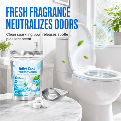 20 pastilles effervescentes blanches et rondes pour réservoir de toilettes – Désodorisant et rafraîchissant