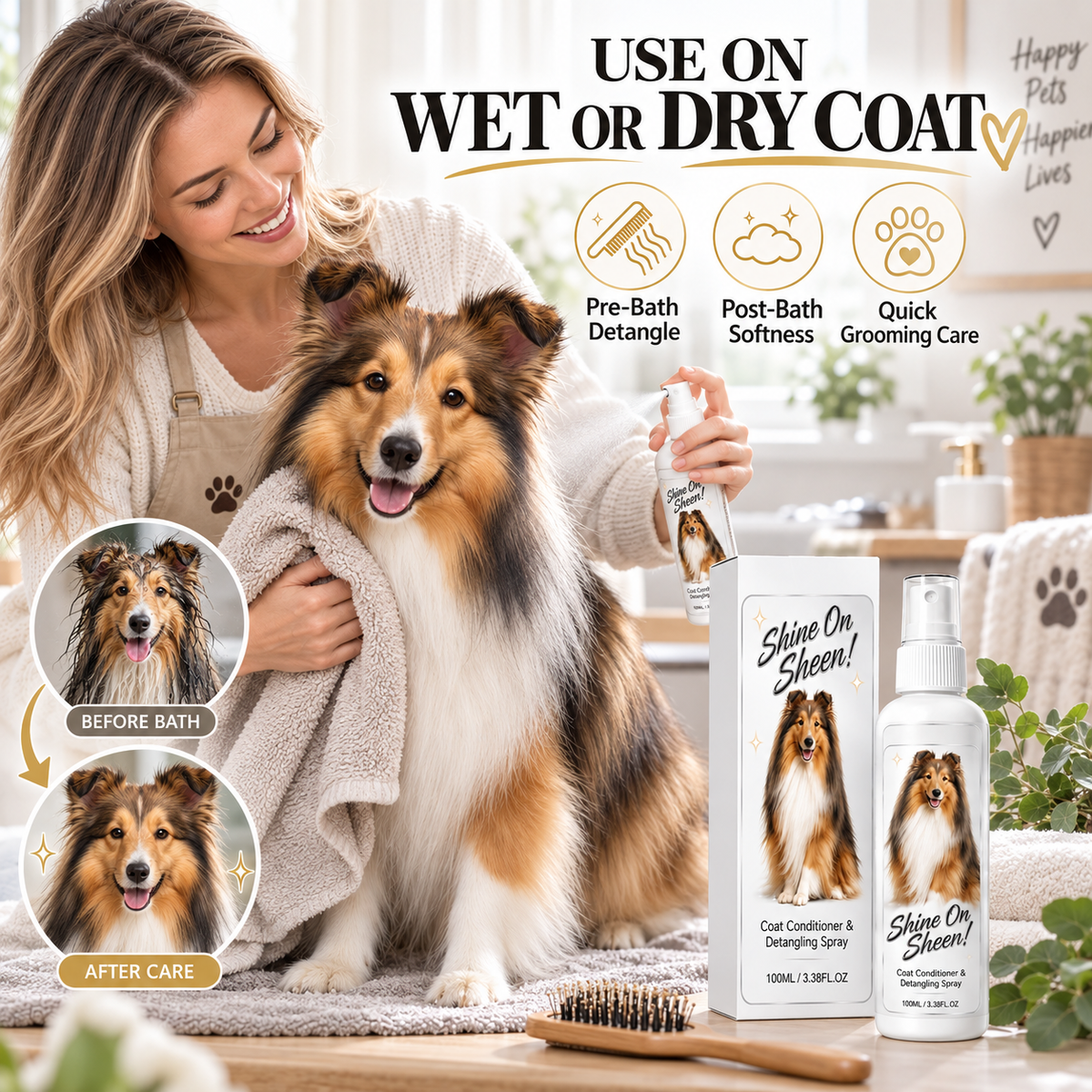 🐾✨ Spray démêlant et revitalisant pour le pelage des animaux de compagnie – Idéal pour les chiens et les chats, sans rinçage et facile à utiliser 🧴