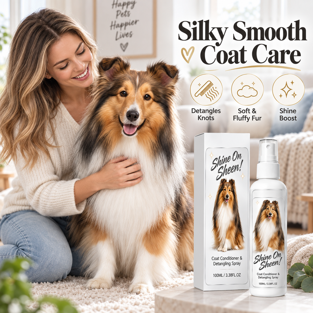 🐾✨ Spray démêlant et revitalisant pour le pelage des animaux de compagnie – Idéal pour les chiens et les chats, sans rinçage et facile à utiliser 🧴