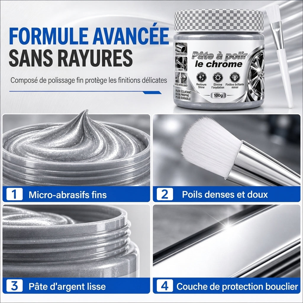 🔥-50% DE RÉDUCTION✨Pâte polissante métal chromé 🛠️Avec brossette, supprime rouille & traces, restaure l'éclat instantanément