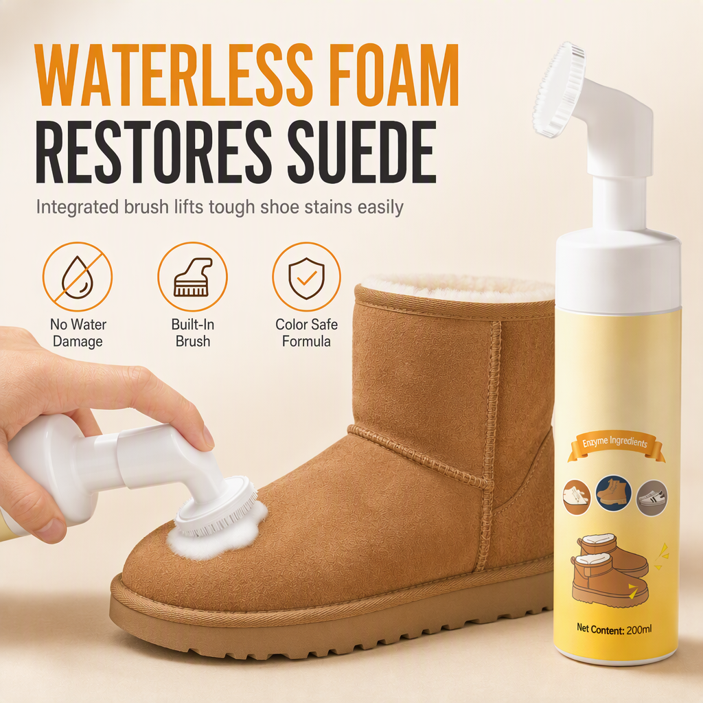 🥳 PROMOTION 2026 🥳💞 Plus de 50 000 vendus ! 👟🧼 -50 % ! Nettoyant à sec pour daim et nubuck : mousse sans eau contre les taches de graisse, brosse en silicone intégrée. Ravivez chaussures et bottes de neige ! 🛡️✅