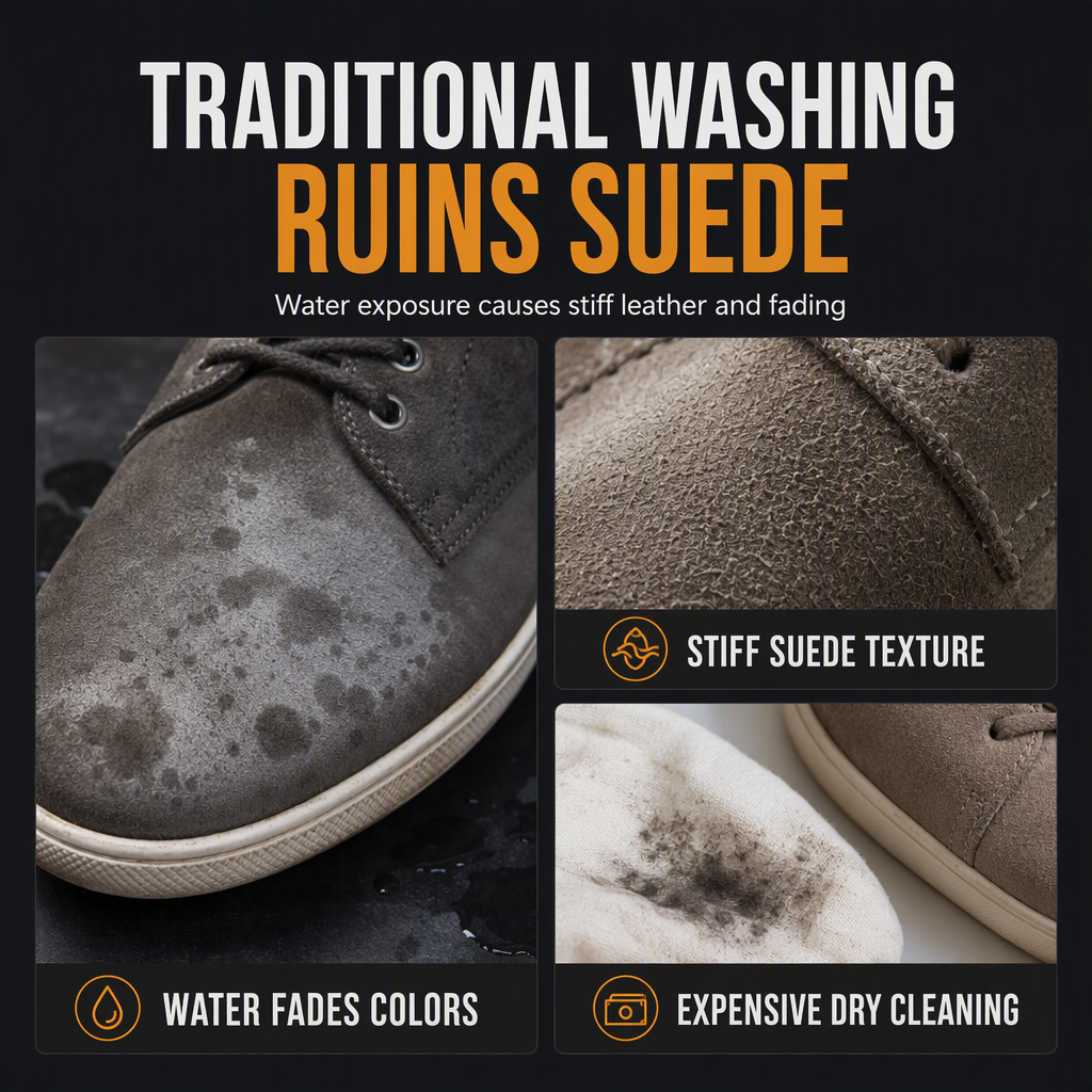 🥳 PROMOTION 2026 🥳💞 Plus de 50 000 vendus ! 👟🧼 -50 % ! Nettoyant à sec pour daim et nubuck : mousse sans eau contre les taches de graisse, brosse en silicone intégrée. Ravivez chaussures et bottes de neige ! 🛡️✅