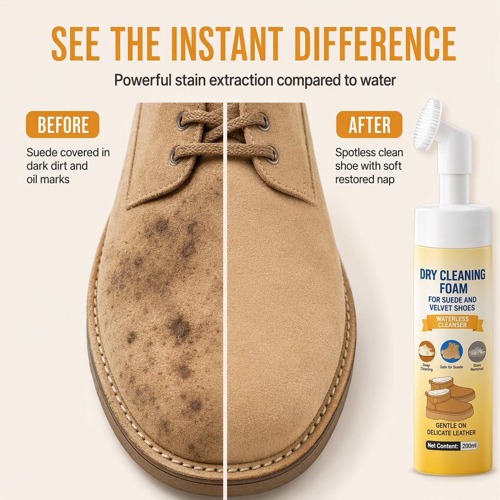 🥳 PROMOTION 2026 🥳💞 Plus de 50 000 vendus ! 👟🧼 -50 % ! Nettoyant à sec pour daim et nubuck : mousse sans eau contre les taches de graisse, brosse en silicone intégrée. Ravivez chaussures et bottes de neige ! 🛡️✅