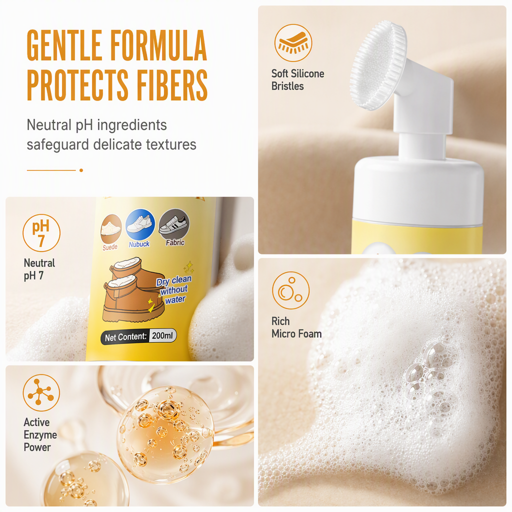 🥳 PROMOTION 2026 🥳💞 Plus de 50 000 vendus ! 👟🧼 -50 % ! Nettoyant à sec pour daim et nubuck : mousse sans eau contre les taches de graisse, brosse en silicone intégrée. Ravivez chaussures et bottes de neige ! 🛡️✅