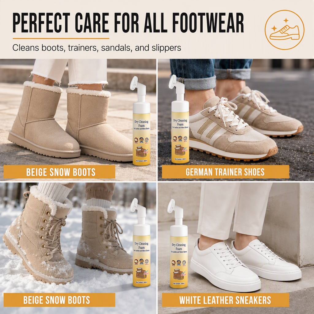 🥳 PROMOTION 2026 🥳💞 Plus de 50 000 vendus ! 👟🧼 -50 % ! Nettoyant à sec pour daim et nubuck : mousse sans eau contre les taches de graisse, brosse en silicone intégrée. Ravivez chaussures et bottes de neige ! 🛡️✅