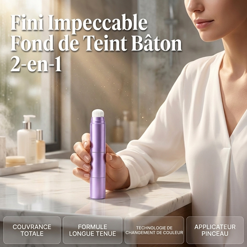 💄✨ Fond de Teint en Stick 2-en-1 avec Pinceau Intégré – Haute Couvrance, Fini Velouté & Tenue 24H