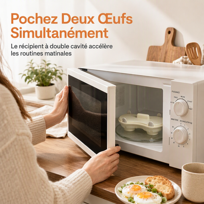 🍳⚡Cuiseur-oeufs à deux compartiments pour micro-ondes | Cuisez deux oeufs pochés rapidement ⏱️