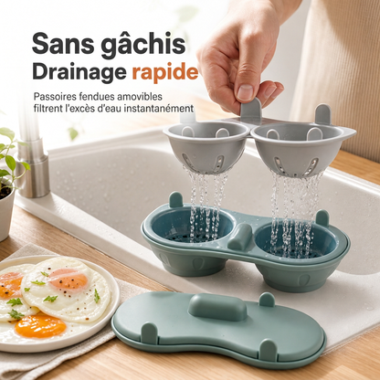 🍳⚡Cuiseur-oeufs à deux compartiments pour micro-ondes | Cuisez deux oeufs pochés rapidement ⏱️