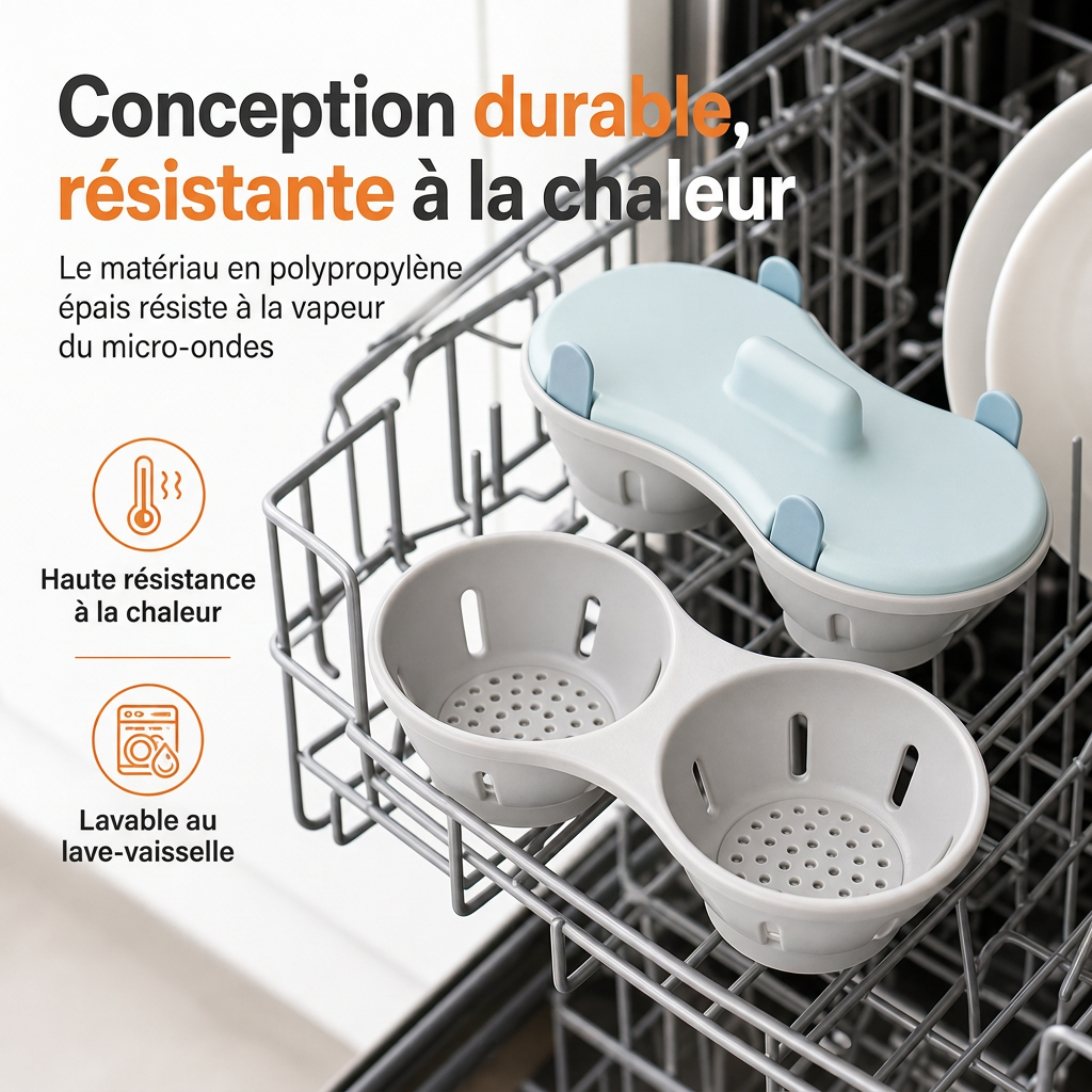 🍳⚡Cuiseur-oeufs à deux compartiments pour micro-ondes | Cuisez deux oeufs pochés rapidement ⏱️