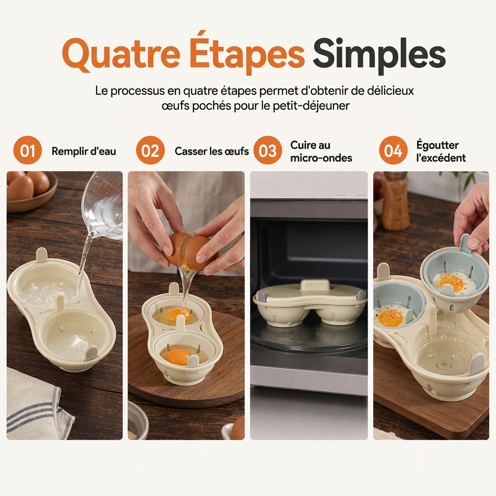 🍳⚡Cuiseur-oeufs à deux compartiments pour micro-ondes | Cuisez deux oeufs pochés rapidement ⏱️