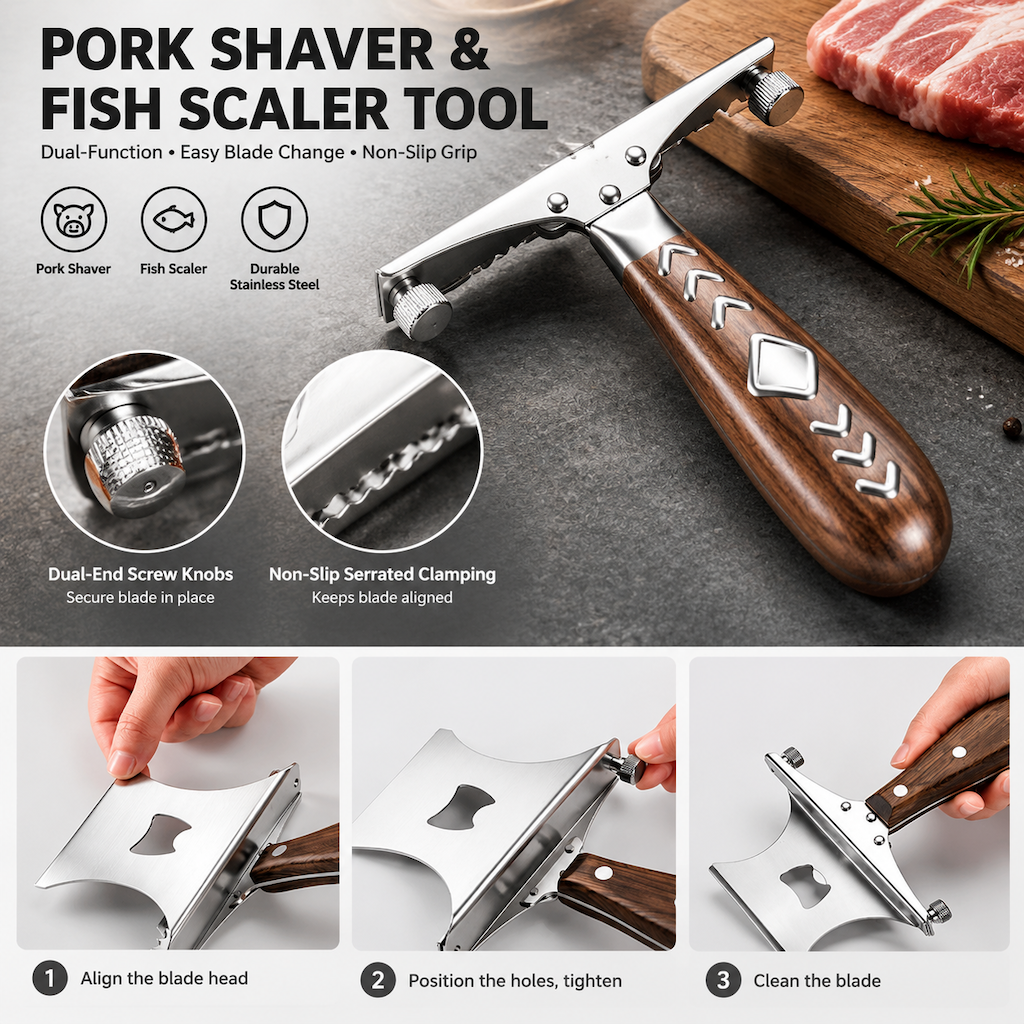 Grattoir à soies de porc en métal artisanal pour cuisine domestique