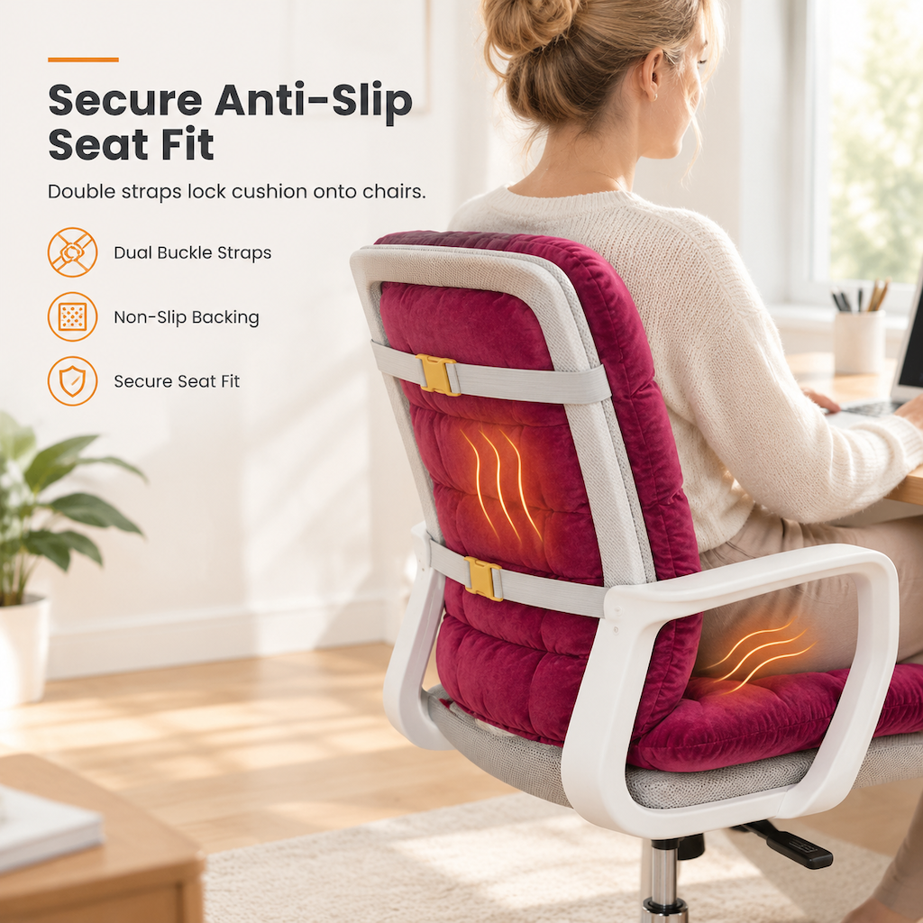 Coussin de siège chauffant intégré en peluche épaisse avec dossier, housse amovible et lavable pour chaises de bureau et d'étudiant