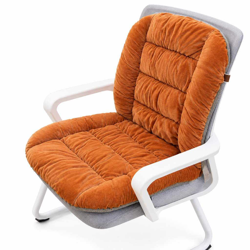 Coussin de siège chauffant intégré en peluche épaisse avec dossier, housse amovible et lavable pour chaises de bureau et d'étudiant