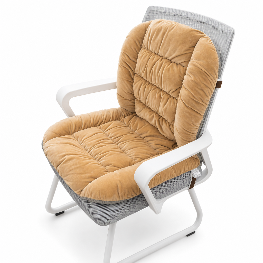 Coussin de siège chauffant intégré en peluche épaisse avec dossier, housse amovible et lavable pour chaises de bureau et d'étudiant